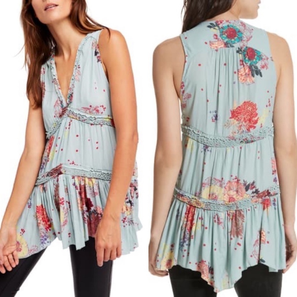Free People Blue Purple Haze Boho Tunic Tank Top S
